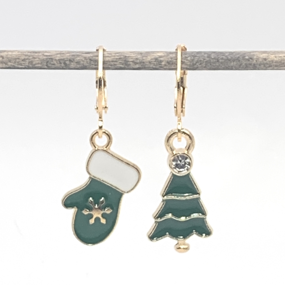 Mismatched Christmas Tree and Glove Earrings